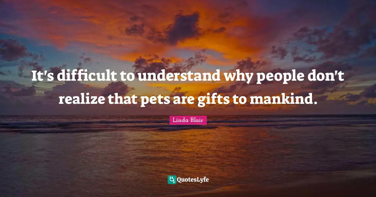 It's difficult to understand why people don't realize that pets are gifts to mankind.
