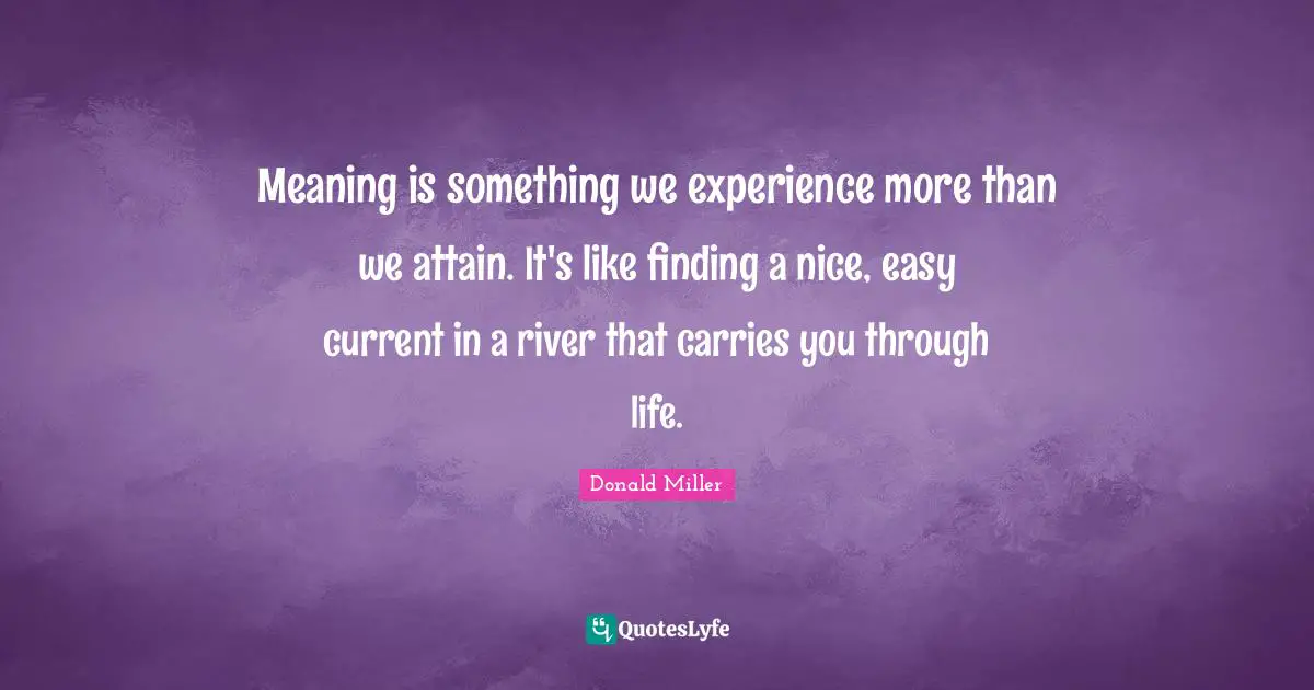 Meaning is something we experience more than we attain. It's like finding a nice, easy current in a river that carries you through life.