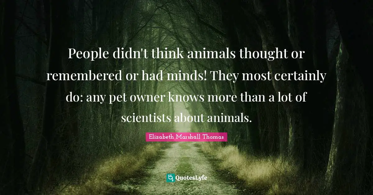 People didn't think animals thought or remembered or had minds! They most certainly do: any pet owner knows more than a lot of scientists about animals.