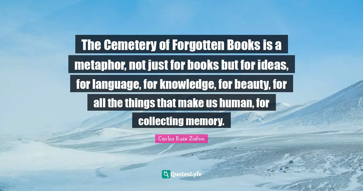 The Cemetery of Forgotten Books is a metaphor, not just for books but for ideas, for language, for knowledge, for beauty, for all the things that make us human, for collecting memory.