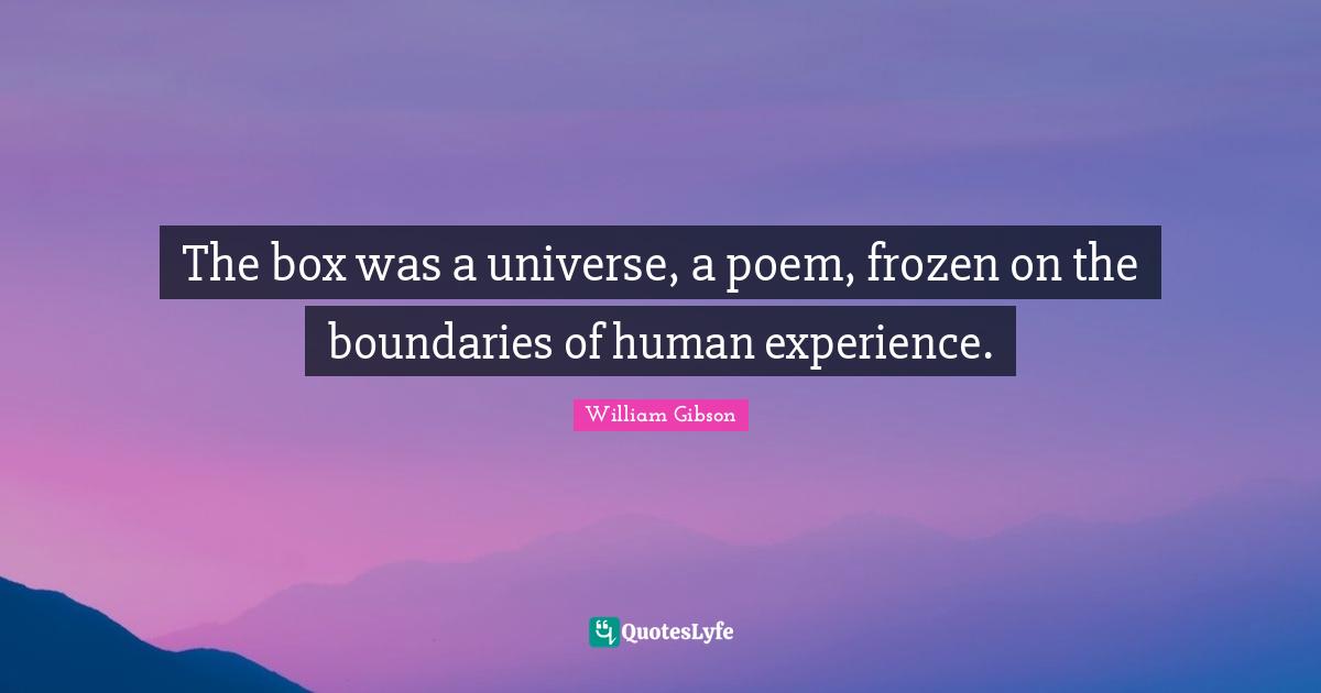 William Gibson Quotes: "The box was a universe, a poem, frozen on the boundaries of human experience."