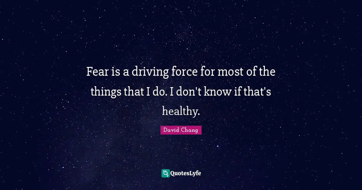 Fear is a driving force for most of the things that I do. I don't know if that's healthy.