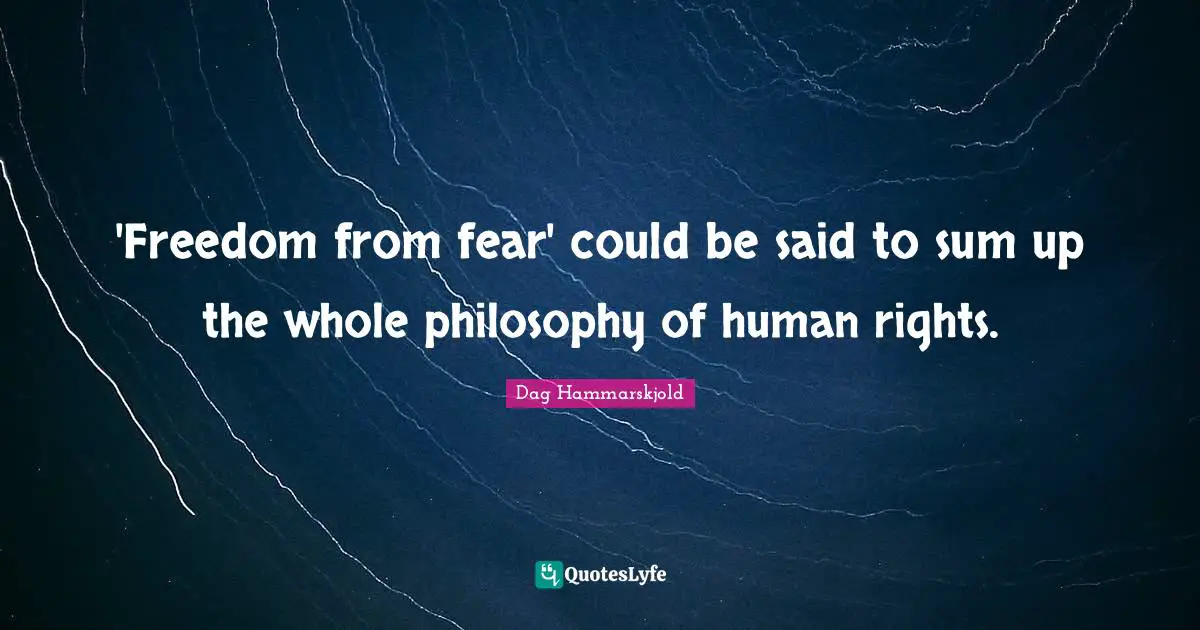 'Freedom from fear' could be said to sum up the whole philosophy of human rights.