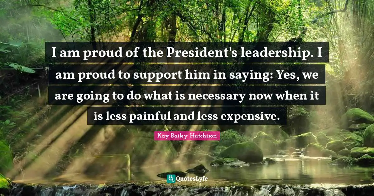 I am proud of the President's leadership. I am proud to support him in saying: Yes, we are going to do what is necessary now when it is less painful and less expensive.