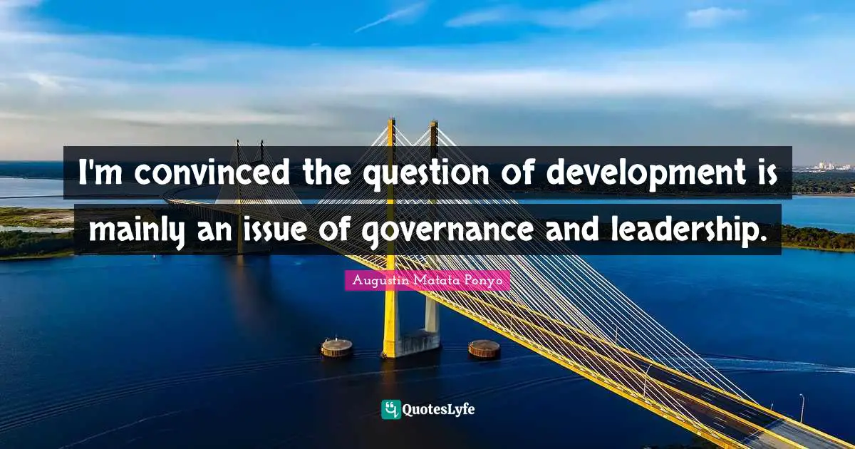 I'm convinced the question of development is mainly an issue of governance and leadership.