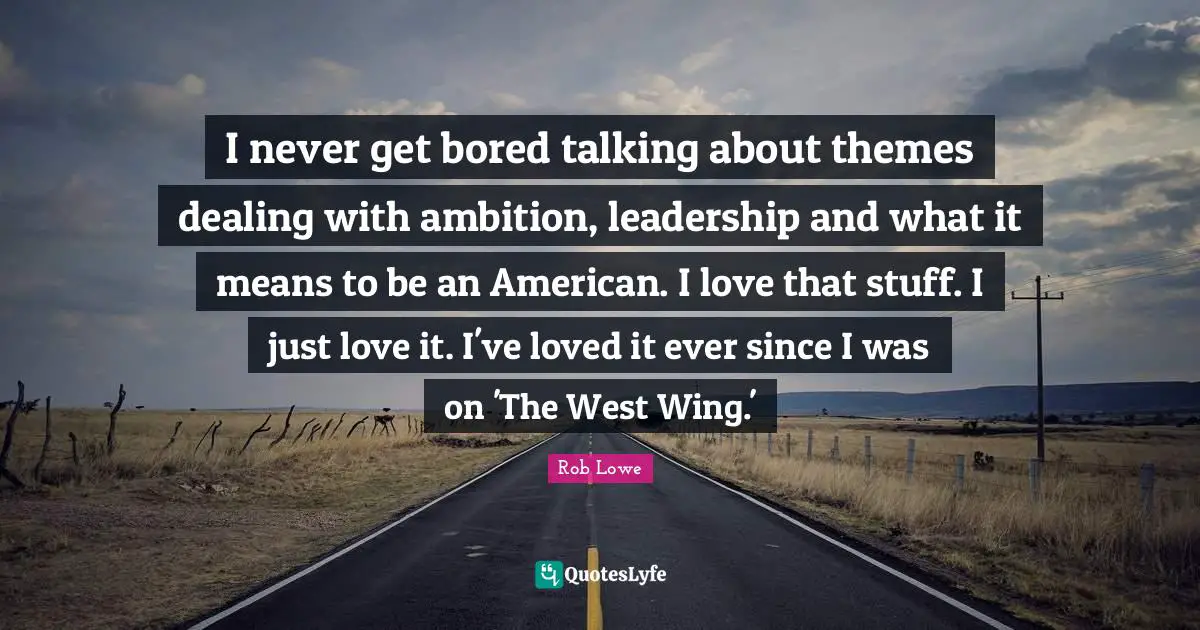 I never get bored talking about themes dealing with ambition, leadership and what it means to be an American. I love that stuff. I just love it. I've loved it ever since I was on 'The West Wing.'