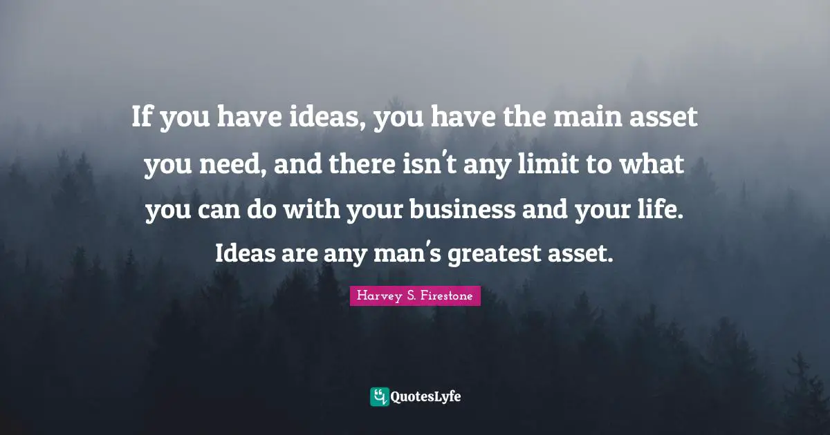If you have ideas, you have the main asset you need, and there isn't any limit to what you can do with your business and your life. Ideas are any man's greatest asset.