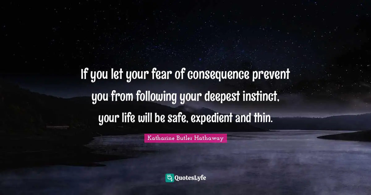 If you let your fear of consequence prevent you from following your deepest instinct, your life will be safe, expedient and thin.