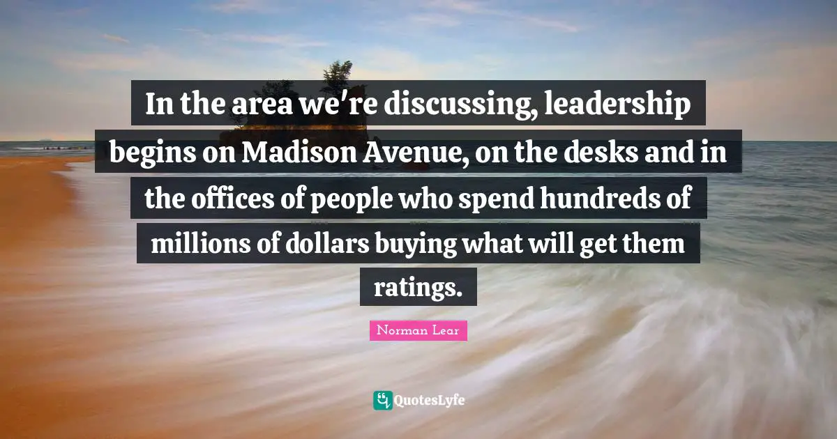 In the area we're discussing, leadership begins on Madison Avenue, on the desks and in the offices of people who spend hundreds of millions of dollars buying what will get them ratings.