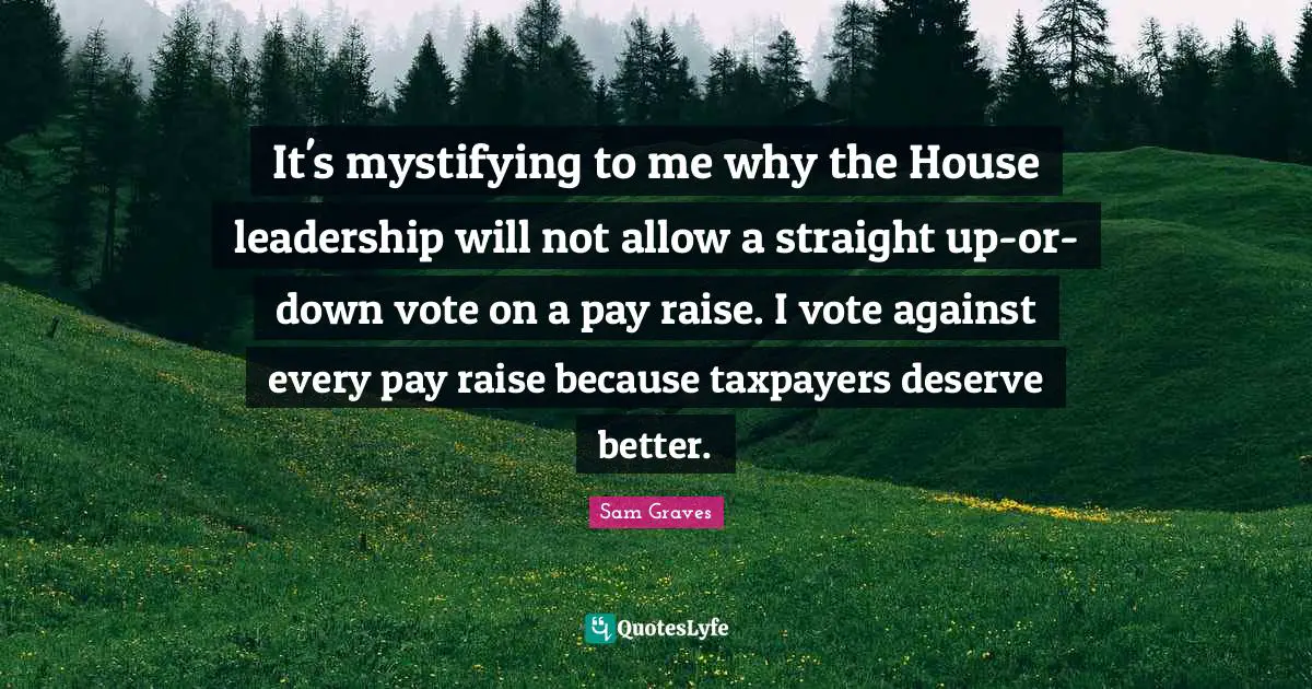 It's mystifying to me why the House leadership will not allow a straight up-or-down vote on a pay raise. I vote against every pay raise because taxpayers deserve better.