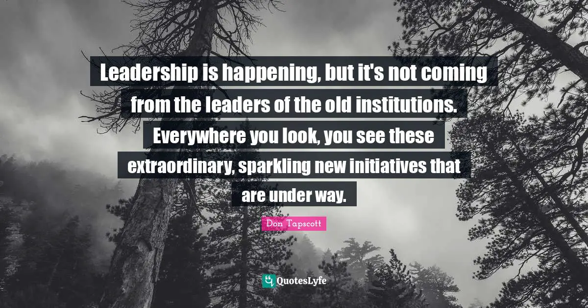 Leadership is happening, but it's not coming from the leaders of the old institutions. Everywhere you look, you see these extraordinary, sparkling new initiatives that are under way.