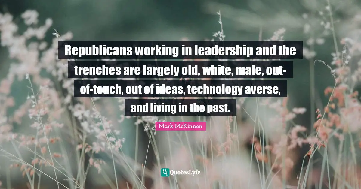 Republicans working in leadership and the trenches are largely old, white, male, out-of-touch, out of ideas, technology averse, and living in the past.