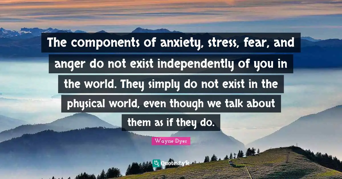The components of anxiety, stress, fear, and anger do not exist independently of you in the world. They simply do not exist in the physical world, even though we talk about them as if they do.