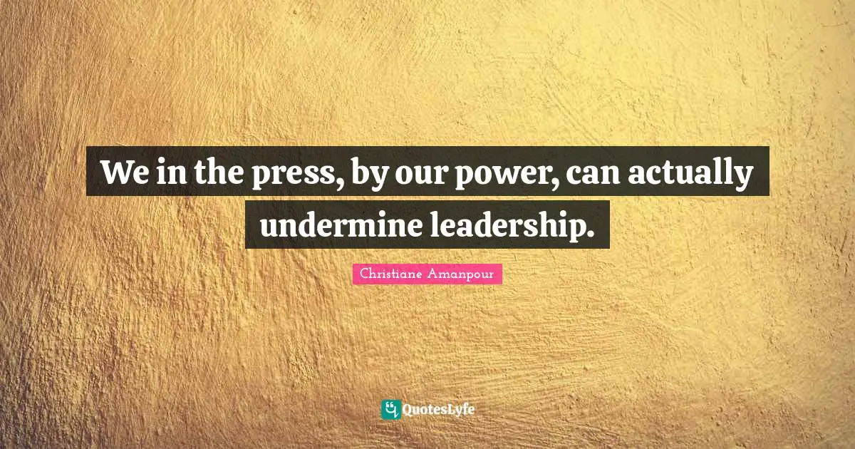Christiane Amanpour Quotes: We in the press, by our power, can actually undermine leadership.