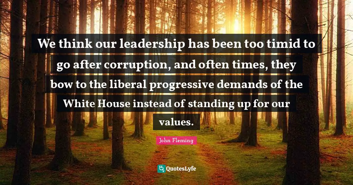 We think our leadership has been too timid to go after corruption, and often times, they bow to the liberal progressive demands of the White House instead of standing up for our values.