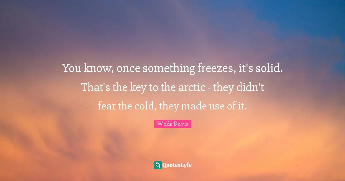 Wade Davis Quotes: "You know, once something freezes, it's solid. That's the key to the arctic - they didn't fear the cold, they made use of it."