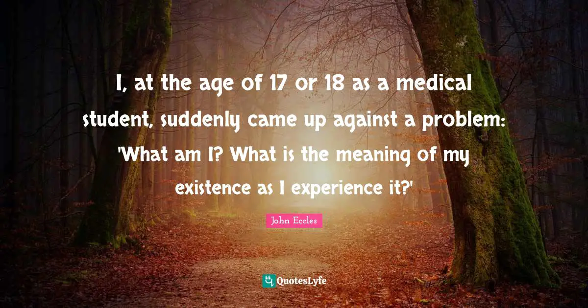 I, at the age of 17 or 18 as a medical student, suddenly came up against a problem: 'What am I? What is the meaning of my existence as I experience it?'