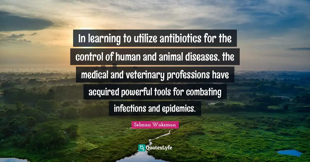 In learning to utilize antibiotics for the control of human and animal diseases, the medical and veterinary professions have acquired powerful tools for combating infections and epidemics.