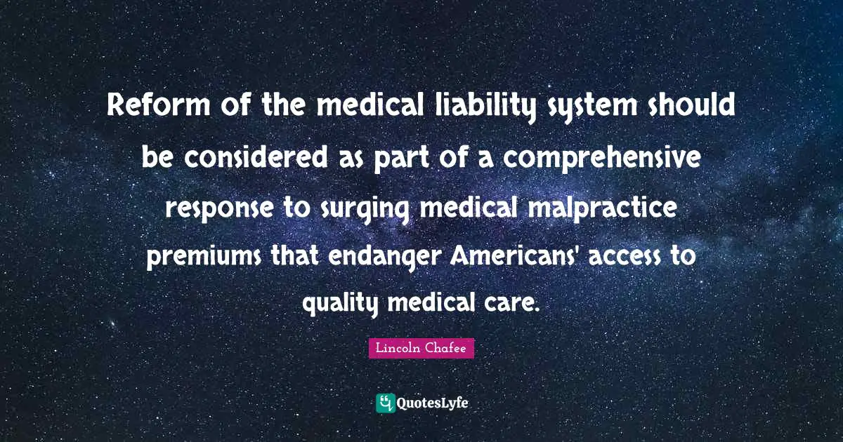 Reform of the medical liability system should be considered as part of a comprehensive response to surging medical malpractice premiums that endanger Americans' access to quality medical care.