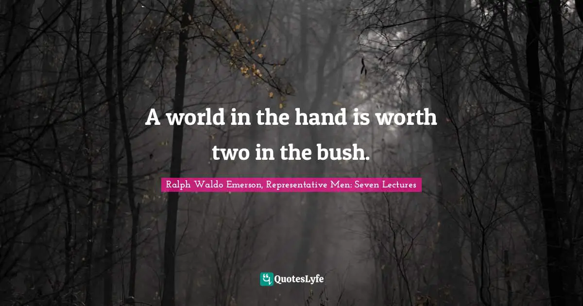 Explore Quotes: "A world in the hand is worth two in the bush."