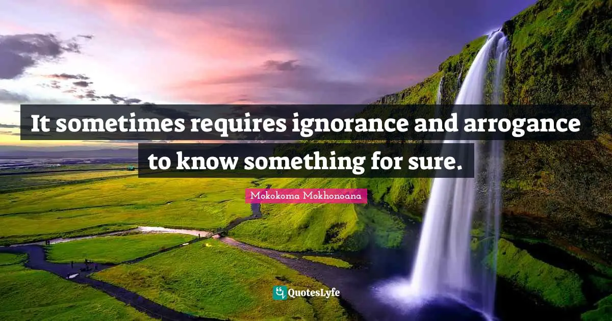 Mokokoma Mokhonoana Quotes: It sometimes requires ignorance and arrogance to know something for sure.