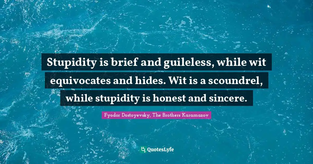 Stupidity is brief and guileless, while wit equivocates and hides. Wit is a scoundrel, while stupidity is honest and sincere.