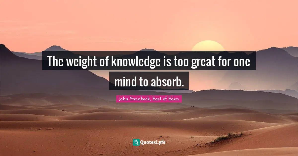 The weight of knowledge is too great for one mind to absorb.