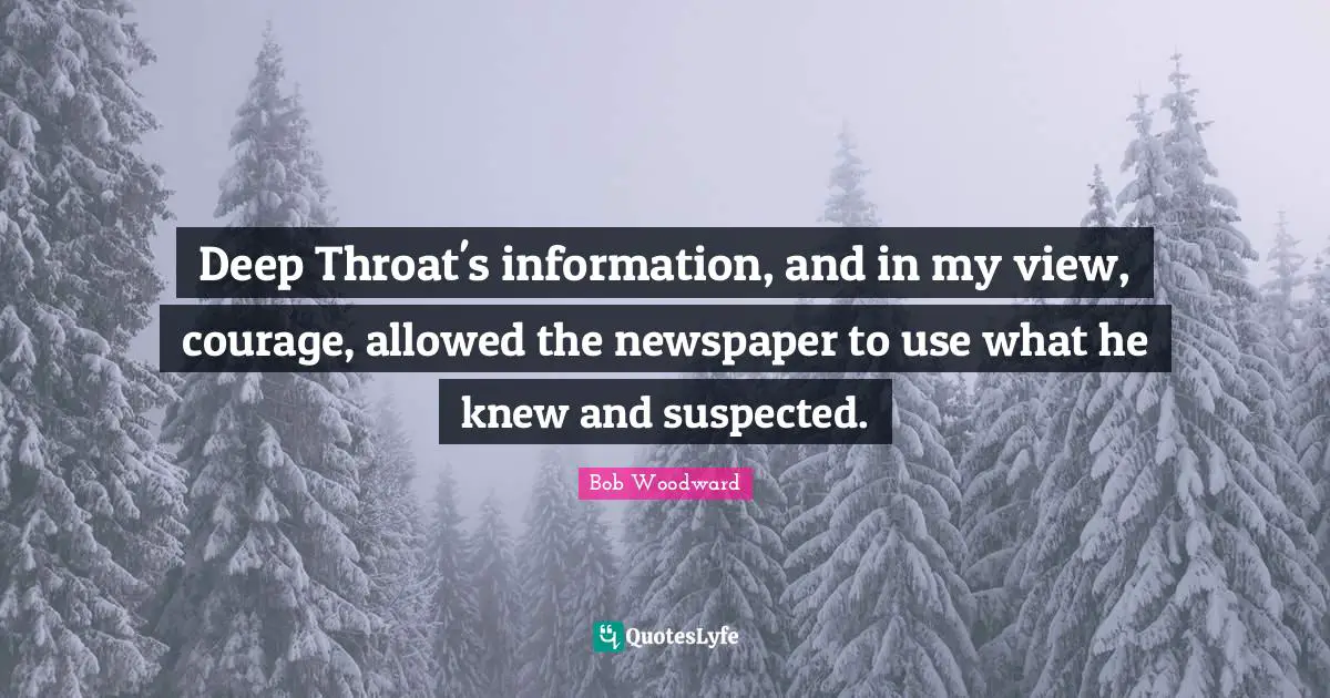 Deep Throat's information, and in my view, courage, allowed the newspaper to use what he knew and suspected.