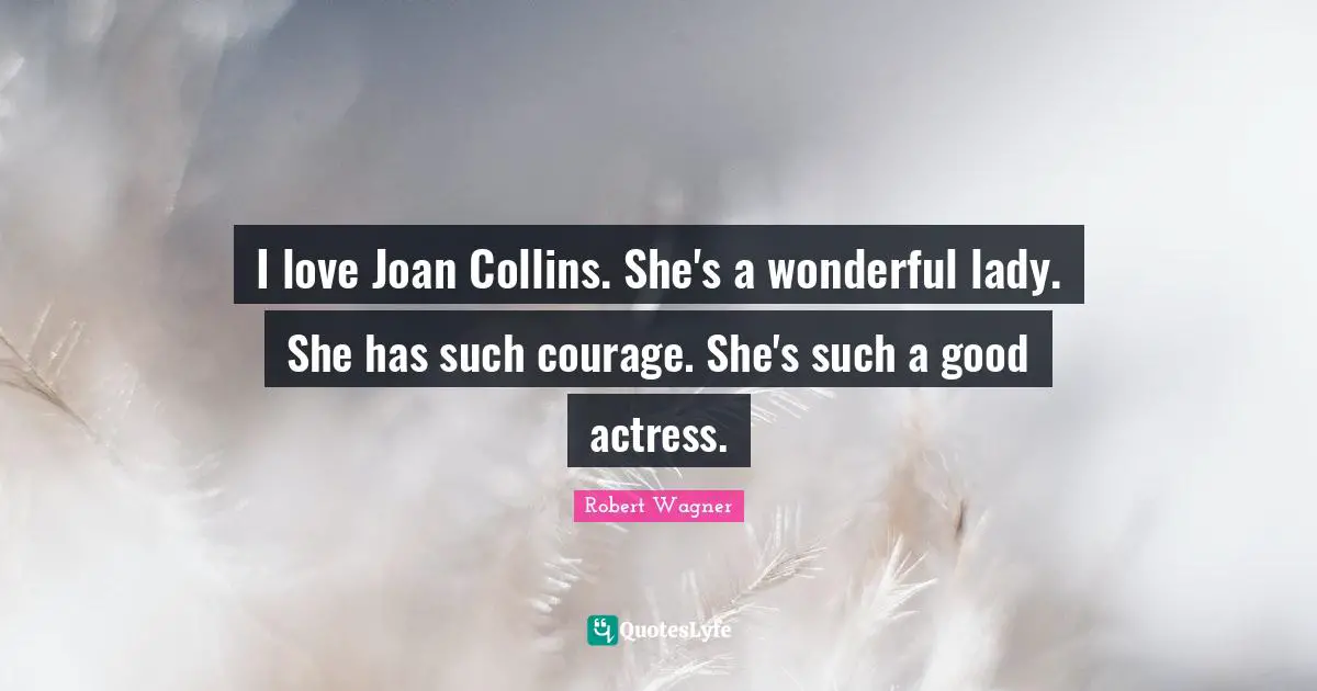 I love Joan Collins. She's a wonderful lady. She has such courage. She's such a good actress.
