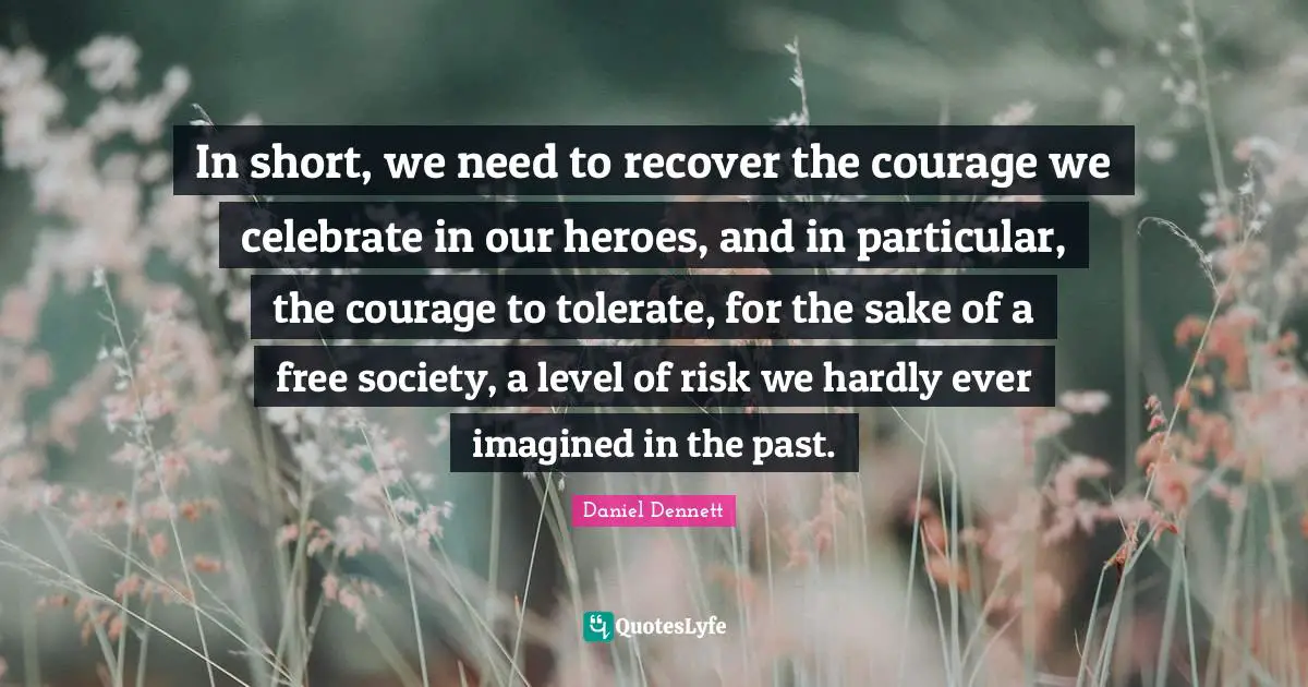 In short, we need to recover the courage we celebrate in our heroes, and in particular, the courage to tolerate, for the sake of a free society, a level of risk we hardly ever imagined in the past.