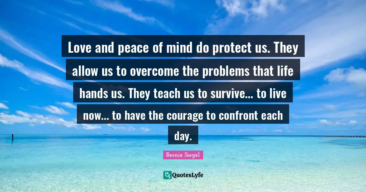 Love and peace of mind do protect us. They allow us to overcome the problems that life hands us. They teach us to survive... to live now... to have the courage to confront each day.
