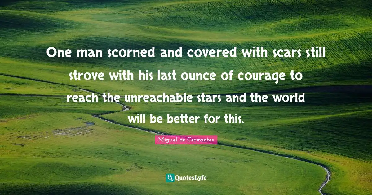 One man scorned and covered with scars still strove with his last ounce of courage to reach the unreachable stars and the world will be better for this.