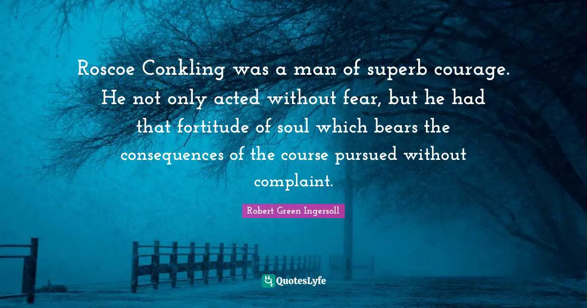 Roscoe Conkling was a man of superb courage. He not only acted without fear, but he had that fortitude of soul which bears the consequences of the course pursued without complaint.