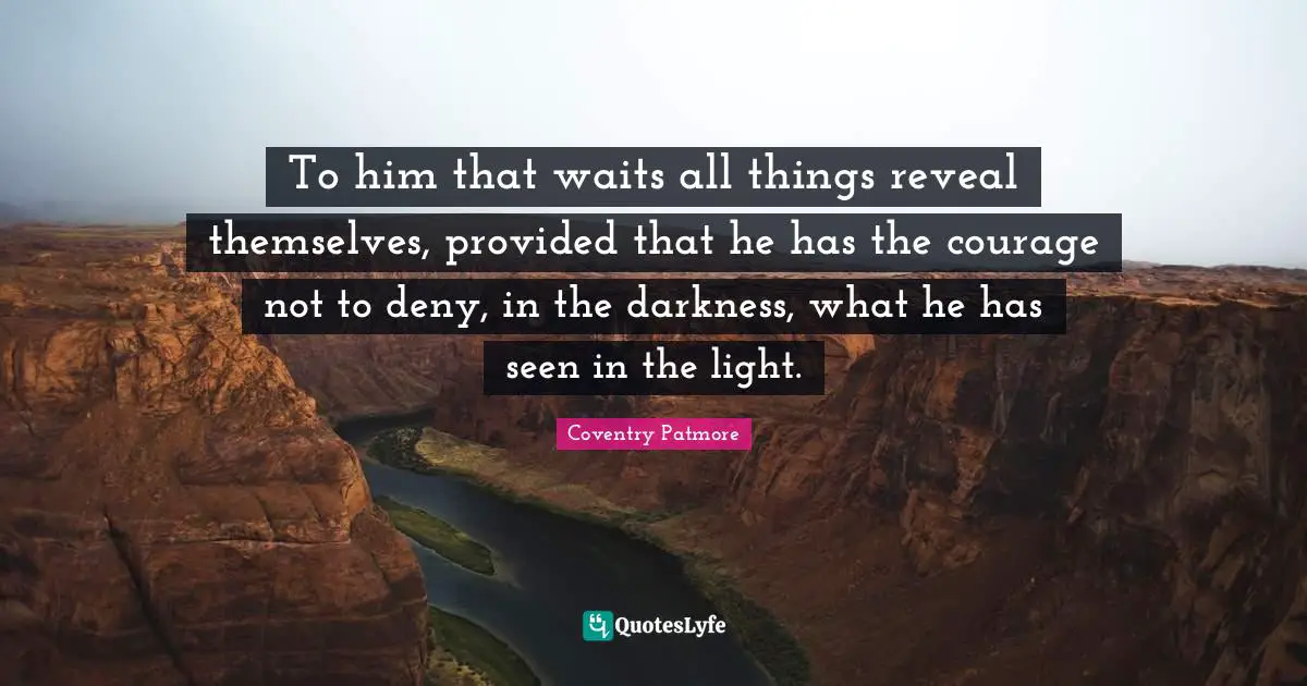 To him that waits all things reveal themselves, provided that he has the courage not to deny, in the darkness, what he has seen in the light.