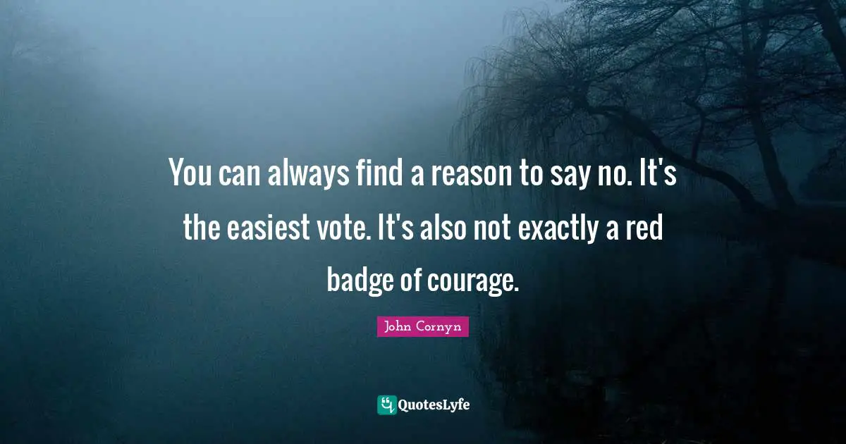John Cornyn Quotes: "You can always find a reason to say no. It's the easiest vote. It's also not exactly a red badge of courage."