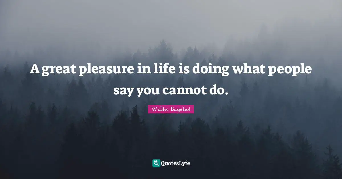 Walter Bagehot Quotes: "A great pleasure in life is doing what people say you cannot do."