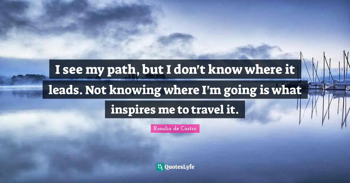I see my path, but I don't know where it leads. Not knowing where I'm going is what inspires me to travel it.