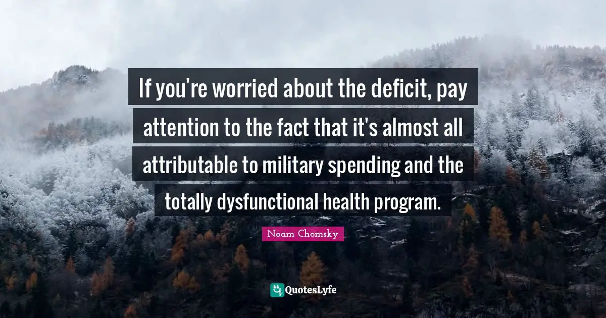 If you're worried about the deficit, pay attention to the fact that it's almost all attributable to military spending and the totally dysfunctional health program.