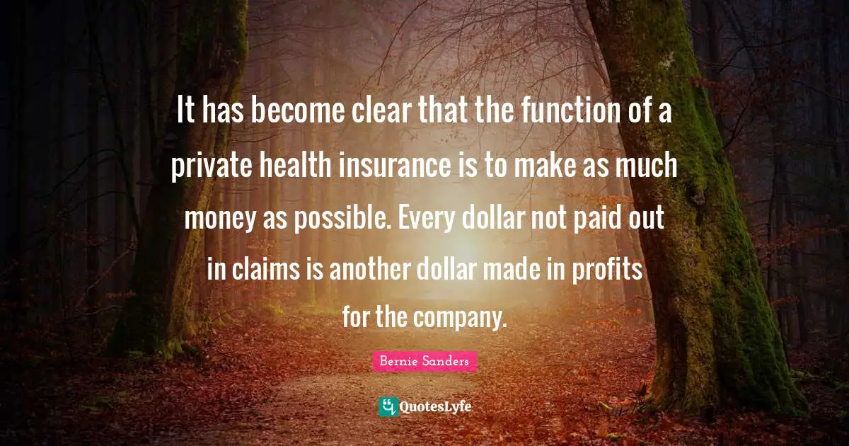 It has become clear that the function of a private health insurance is to make as much money as possible. Every dollar not paid out in claims is another dollar made in profits for the company.