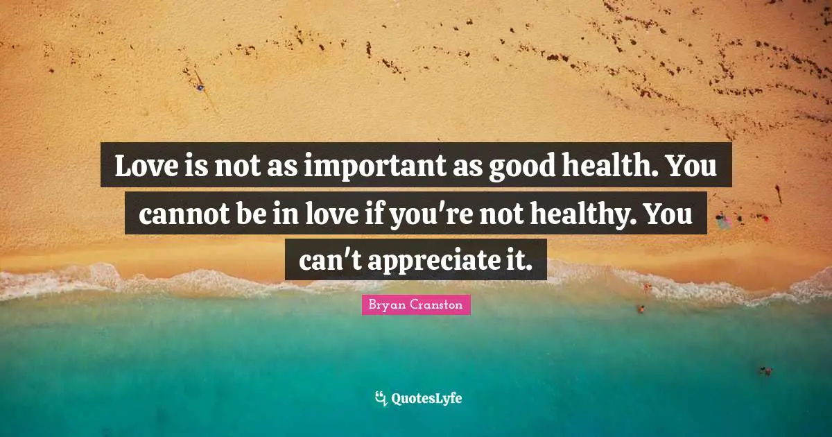 Love is not as important as good health. You cannot be in love if you're not healthy. You can't appreciate it.