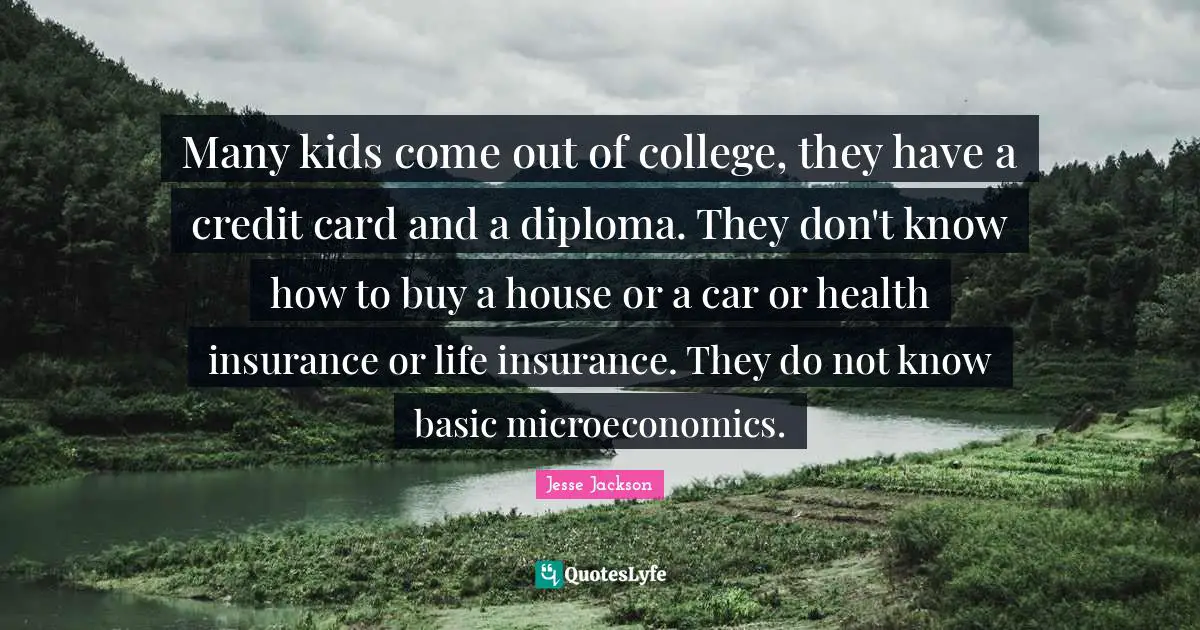 Many kids come out of college, they have a credit card and a diploma. They don't know how to buy a house or a car or health insurance or life insurance. They do not know basic microeconomics.