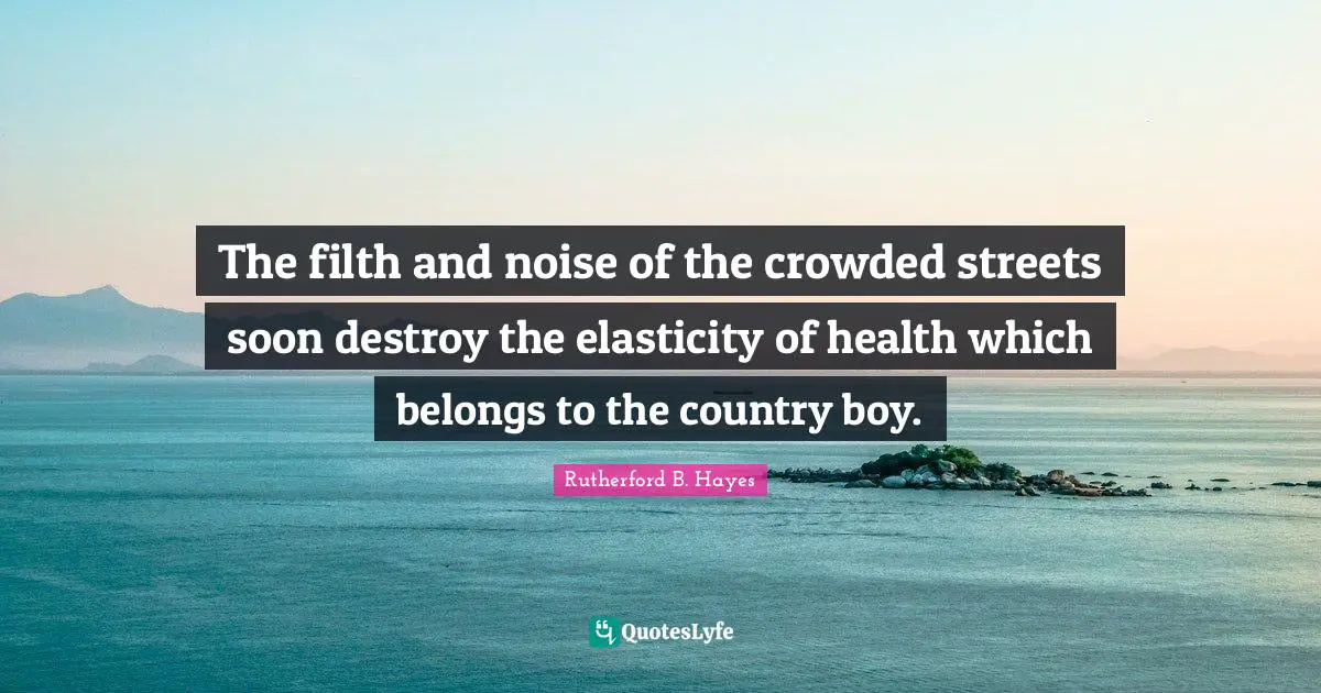 Rutherford B. Hayes Quotes: "The filth and noise of the crowded streets soon destroy the elasticity of health which belongs to the country boy."