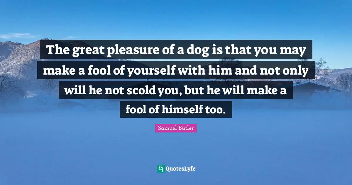 The great pleasure of a dog is that you may make a fool of yourself with him and not only will he not scold you, but he will make a fool of himself too.
