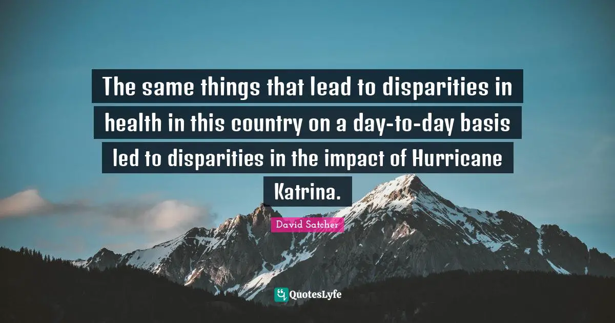 Impact Quotes: "The same things that lead to disparities in health in this country on a day-to-day basis led to disparities in the impact of Hurricane Katrina."