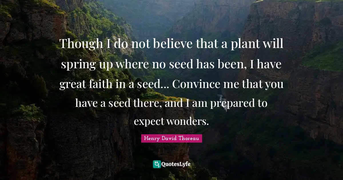 Though I do not believe that a plant will spring up where no seed has been, I have great faith in a seed... Convince me that you have a seed there, and I am prepared to expect wonders.