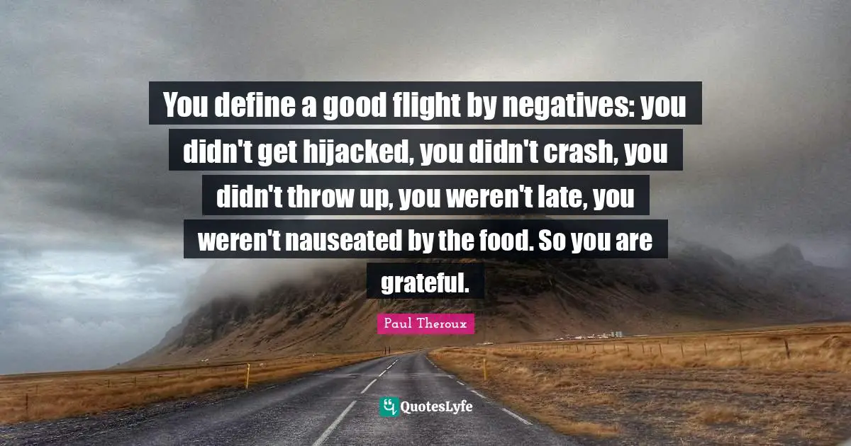 You define a good flight by negatives: you didn't get hijacked, you didn't crash, you didn't throw up, you weren't late, you weren't nauseated by the food. So you are grateful.