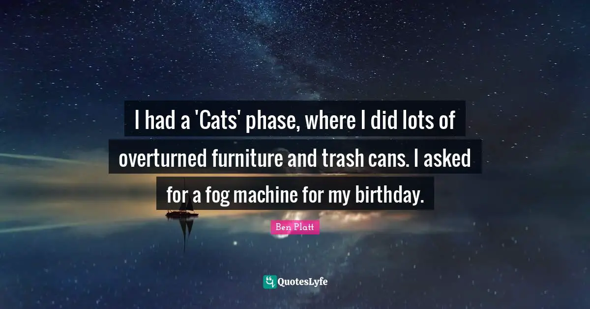 I had a 'Cats' phase, where I did lots of overturned furniture and trash cans. I asked for a fog machine for my birthday.