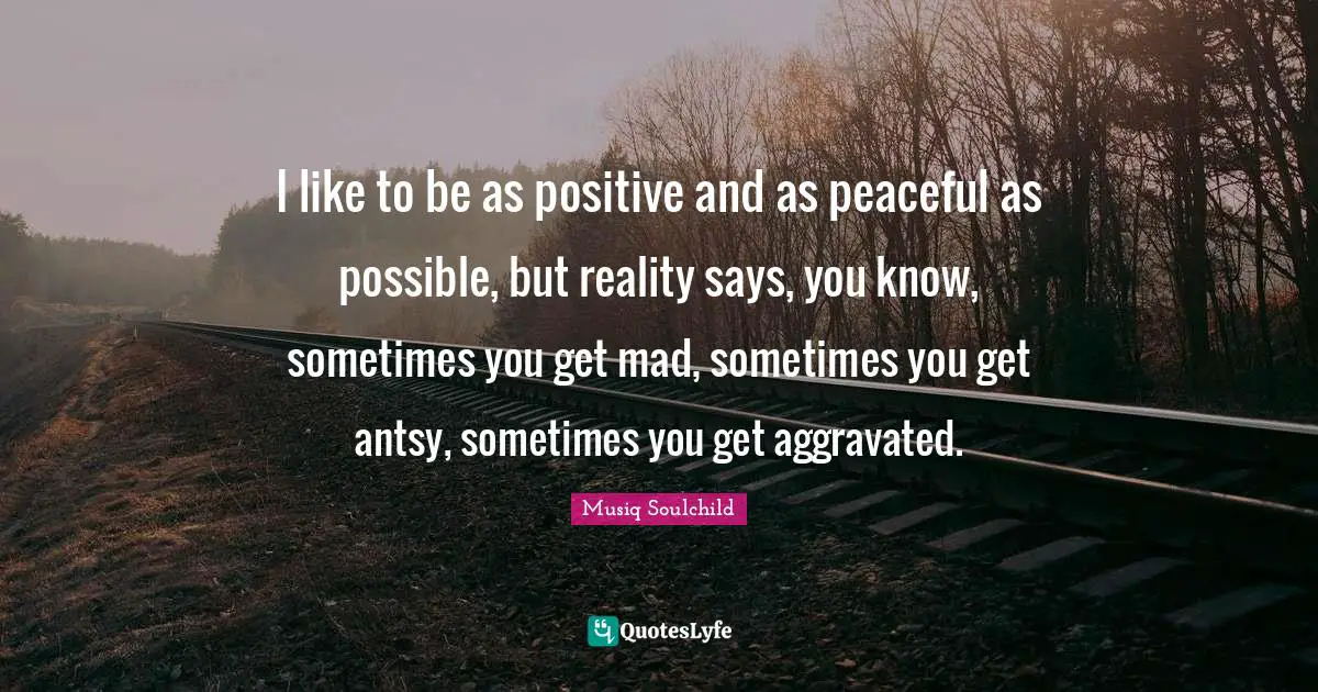 I like to be as positive and as peaceful as possible, but reality says, you know, sometimes you get mad, sometimes you get antsy, sometimes you get aggravated.