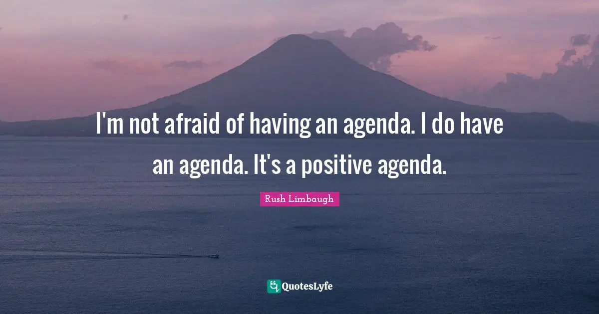 I'm not afraid of having an agenda. I do have an agenda. It's a positive agenda.