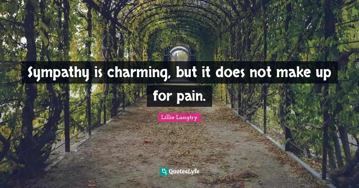 Sympathy is charming, but it does not make up for pain.